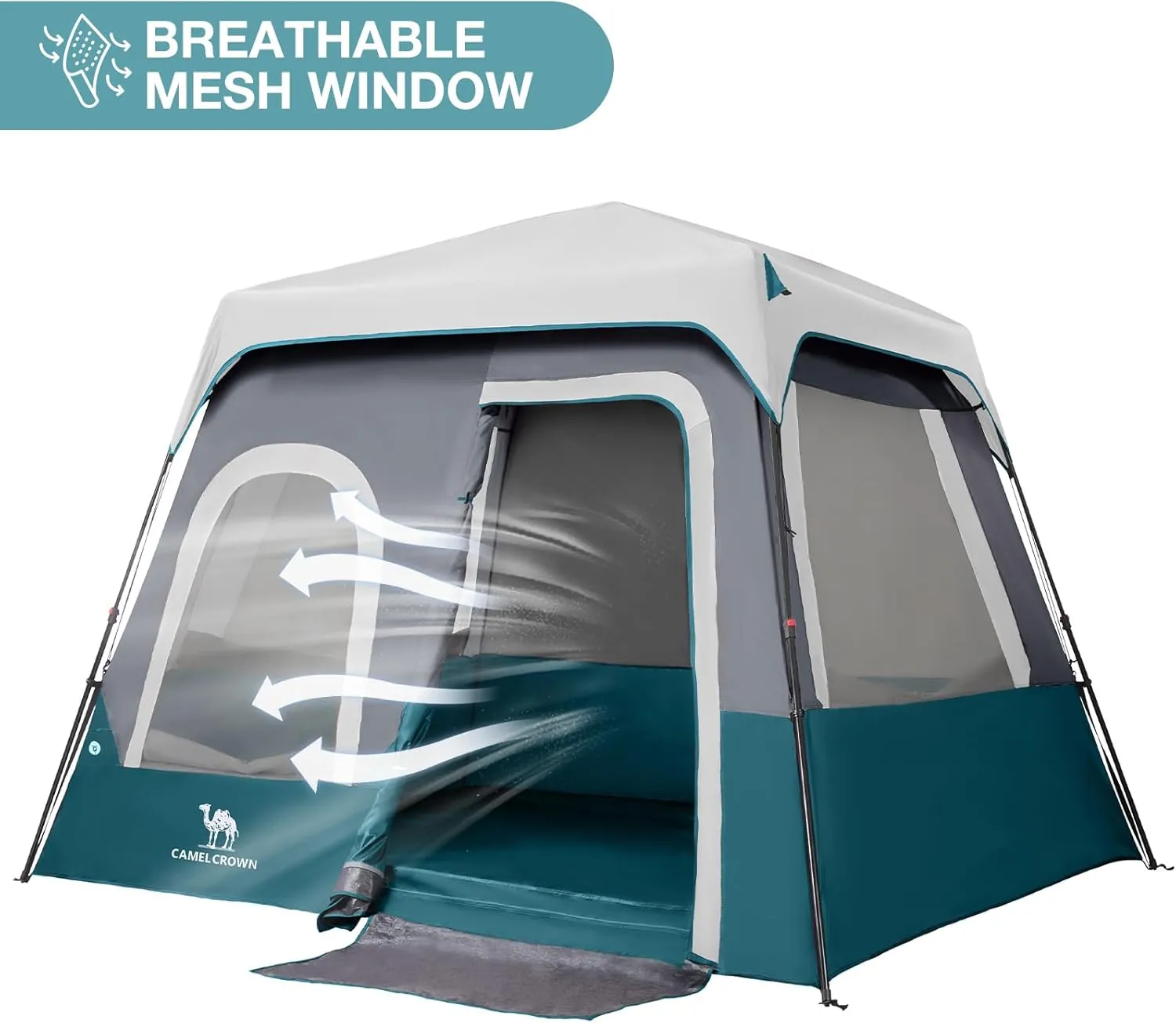 CAMEL CROWN Cabin Tent with 1-Minute Setup, 5/6 Person Instant Tent with with Pre-Attached Poles,Weatherproof Floor