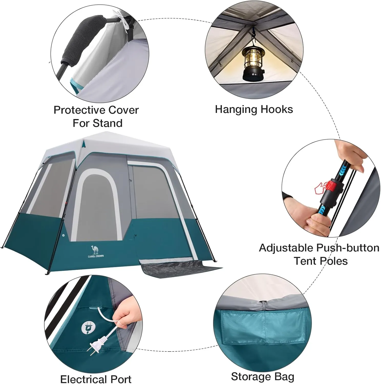 CAMEL CROWN Cabin Tent with 1-Minute Setup, 5/6 Person Instant Tent with with Pre-Attached Poles,Weatherproof Floor