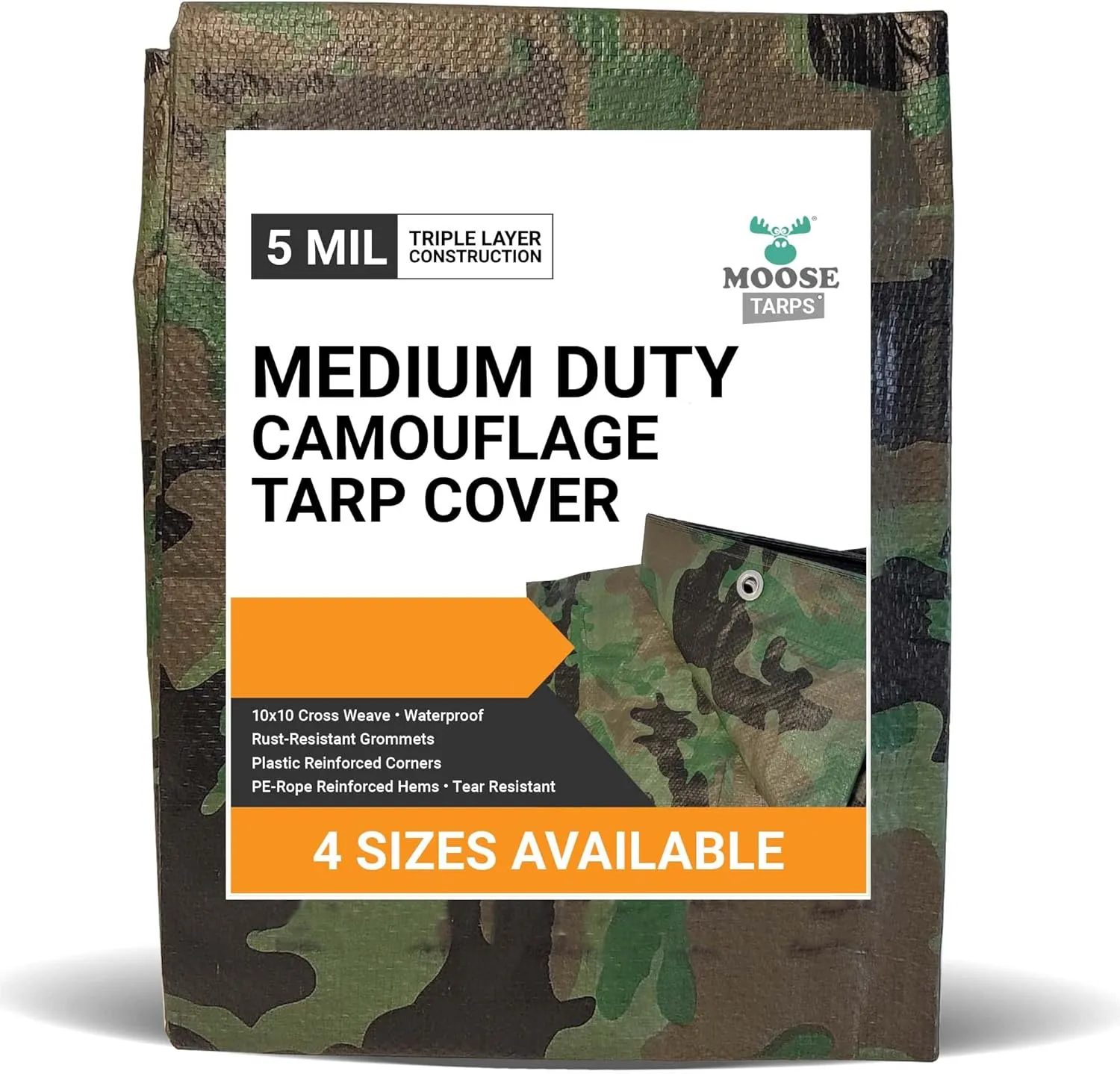 Camouflage Reversible Waterproof Tarp - 5 mil Thickness - Laminated, Heavy Duty, Tear Resistant - Protective Camping Tarp & Multipurpose Cover (6'x8', Green & Brown Camo)