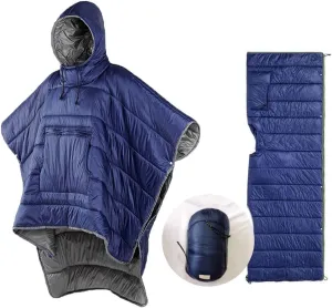 Camp Poncho Sleeping Bag Wearable Hooded Blanket - Envelope Lightweight Thermal Cloak Cape Windproof with Premium Stuff Compression Sack for Backpacking Hiking Hunting Fishing Outdoor Sport