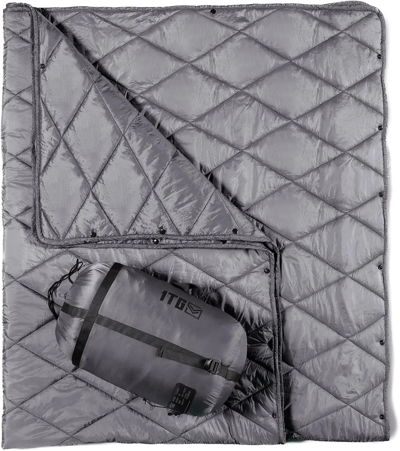 Camping Blanket - Packable, Ultra Warm and Lightweight with Snap Button Backpacking Quilt, for Sleeping, Outdoors, Travel, and Indoor Use - Gray