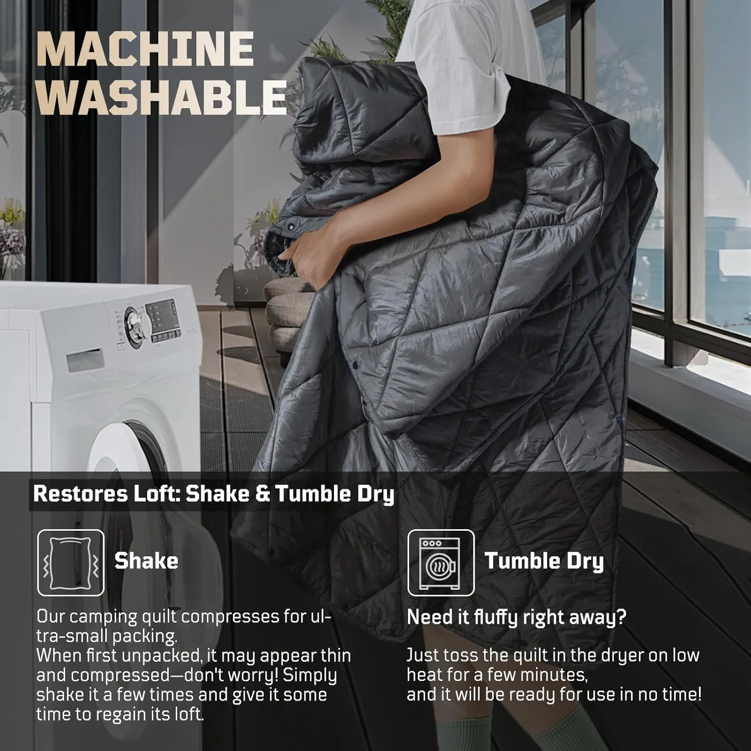 Camping Blanket - Packable, Ultra Warm and Lightweight with Snap Button Backpacking Quilt, for Sleeping, Outdoors, Travel, and Indoor Use - Gray