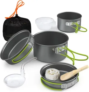 Camping Cooking Set, 2-3 People Aluminium Alloy Camping Cookware Set with Foldable Handle, Stackable Portable Camping Pans for Outdoor Camping Hiking Picnic