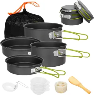 Camping Cooking Set, Aluminium Alloy Non-Stick Camping Pots and Pans with Handle, Portable Stackable Cookware with Mesh Bag for Outdoor Hiking Picnic Cooking Set
