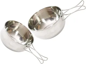 Camping Cookware 1 Set Portable Bowl Folding Handle Stainless Bowl for Camping