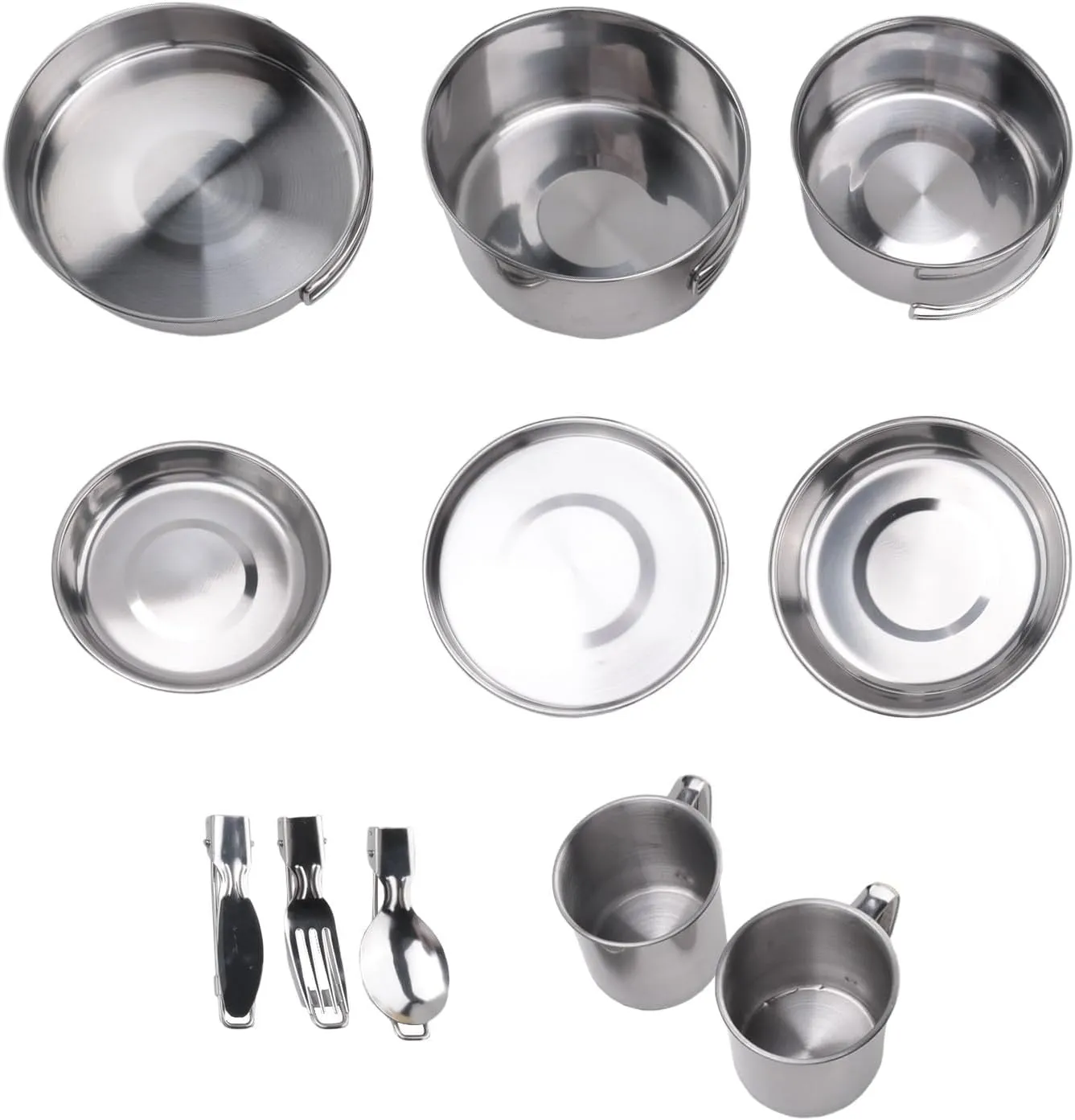 Camping Cookware Set Stainless Steel Camping Pot Portable Outdoor Tableware Set Foldable and Stackable Pot Set, silver