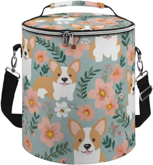 Camping Cooler Bag, Corgi Floral Flowers Spring Garden Print Portable Ice Pack Outdoor Cooler Bag Picnic Cooler Bag Foldable Cooler Bag, style
