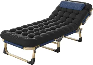 Camping Cot Adjustable 5-Position Folding Camping Bed Portable W/Mattress Cots for Camping Reclining Chaise Folding Bed