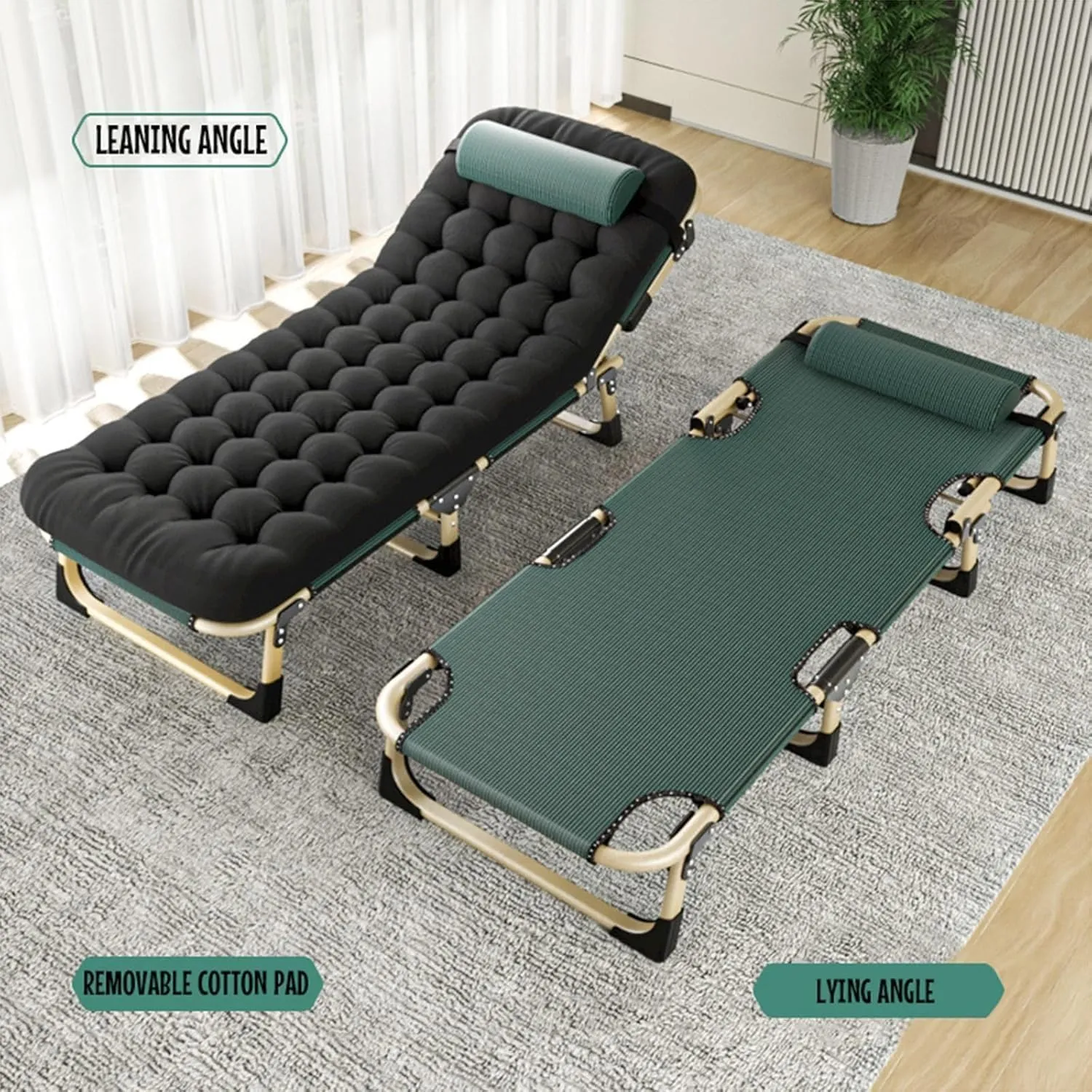 Camping Cot Adjustable 5-Position Folding Camping Bed Portable W/Mattress Cots for Camping Reclining Chaise Folding Bed