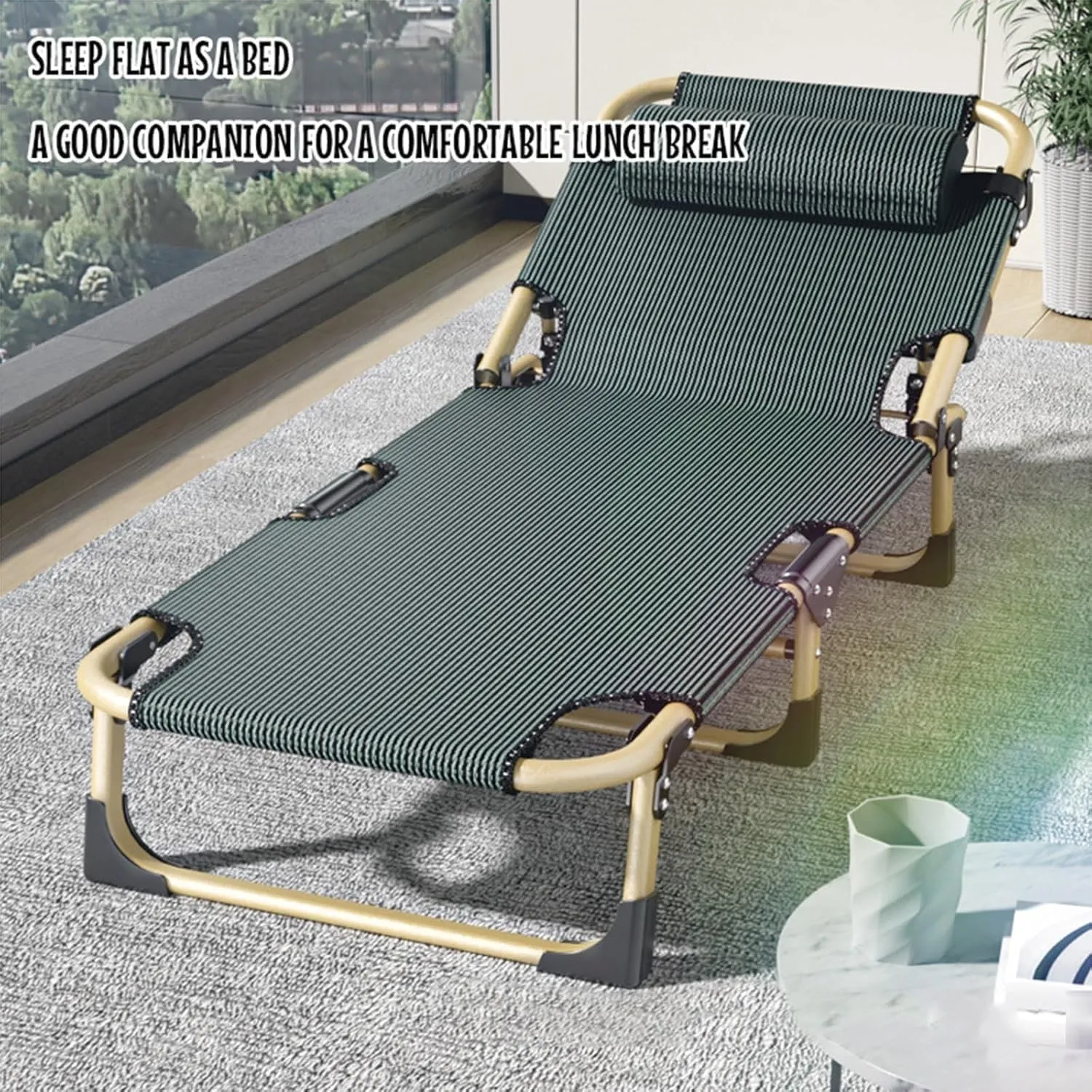Camping Cot Adjustable 5-Position Folding Camping Bed Portable W/Mattress Cots for Camping Reclining Chaise Folding Bed