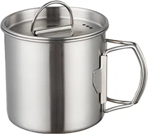 Camping Cup with Lid, Stainless Steel Water Cup Mug with Foldable Handles and Lid, Portable Backpacking Mugs for Outdoor Camping Hiking(350ml)