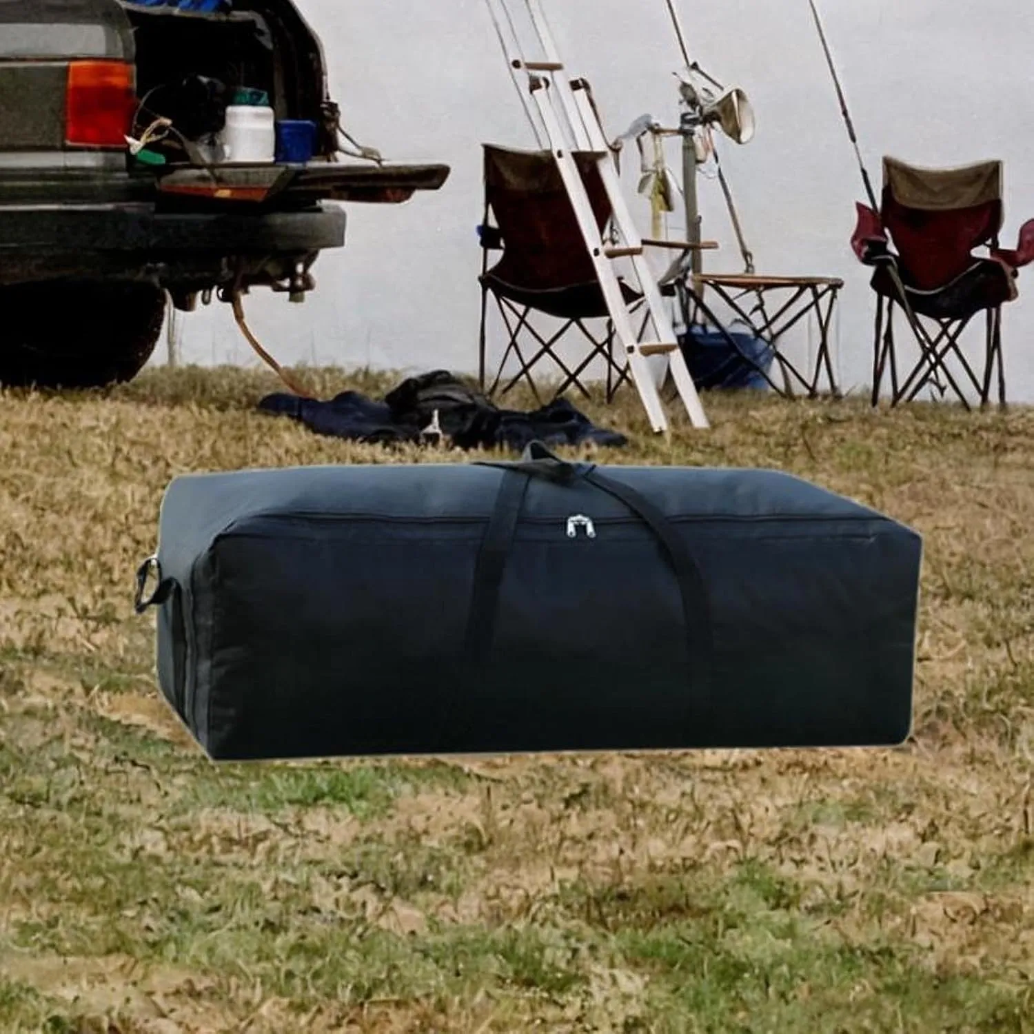 Camping Equipment Storage Bag Large Duffel Bag Large Capacity Black Portable Handbag Luggage Bag Carry Bag for Fishing Gym, Black, 100L