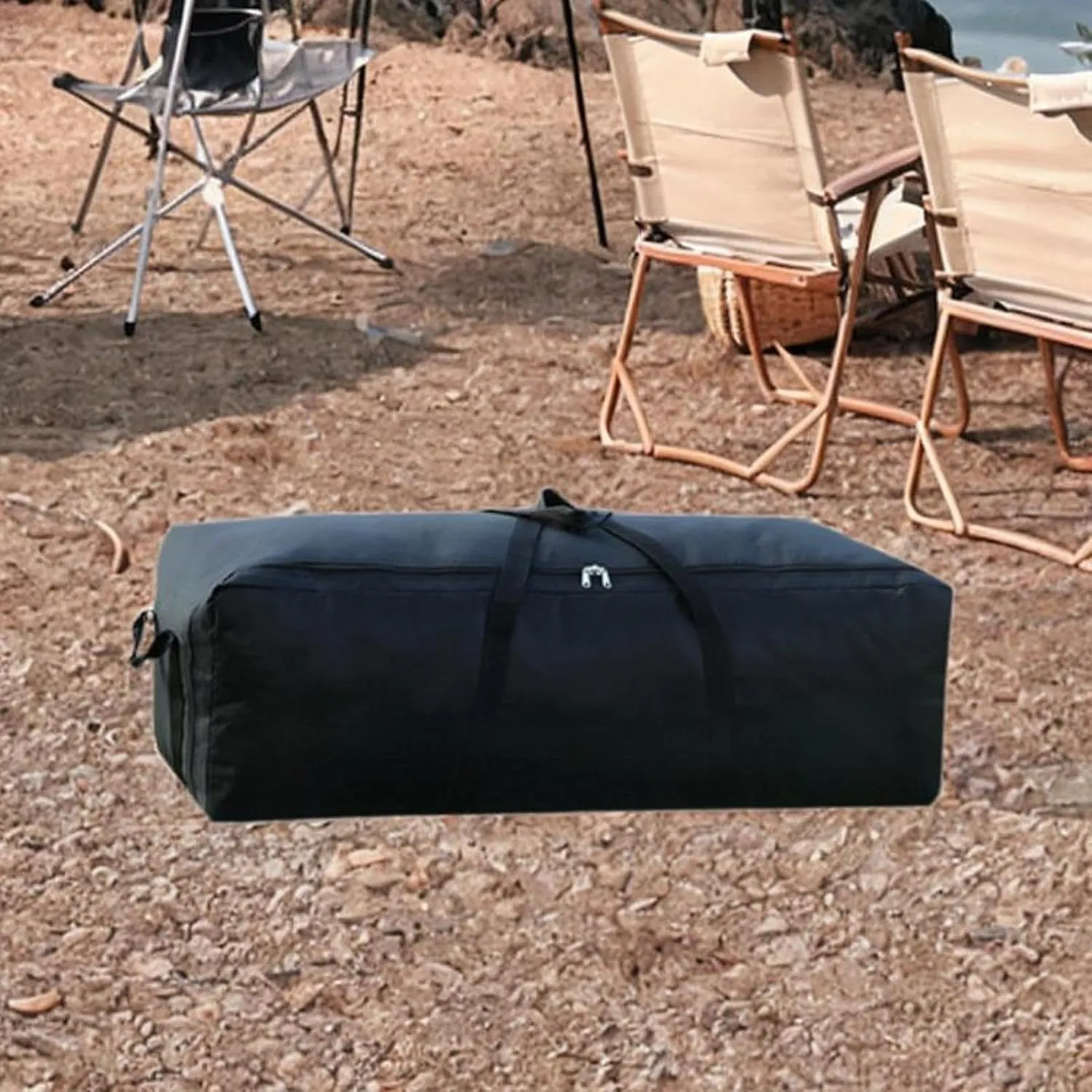 Camping Equipment Storage Bag Large Duffel Bag Large Capacity Black Portable Handbag Luggage Bag Carry Bag for Fishing Gym, Black, 100L