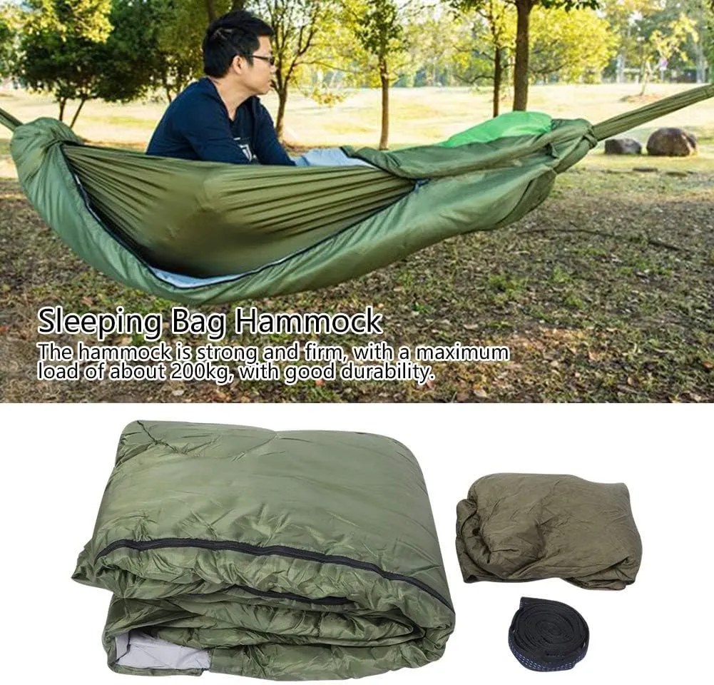 Camping Hammock, 210T Polyester Taffeta Thermal Waterproof Hammock Tent, Withstand Cold Hooded Designed Strong Hammock Sleeping Bag, for Outdoor, Camping, Picnic[Thick]