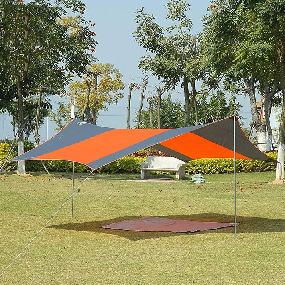 Camping Hammock Tarp, Camping Tarp Rain Fly Tent Waterproof Durable Rainfly Shelter, Portable Beach Sun Shelter Perfect for Camping, Hiking Sun Shelter Folding Pergola Canopy,Hexagonal green,410410