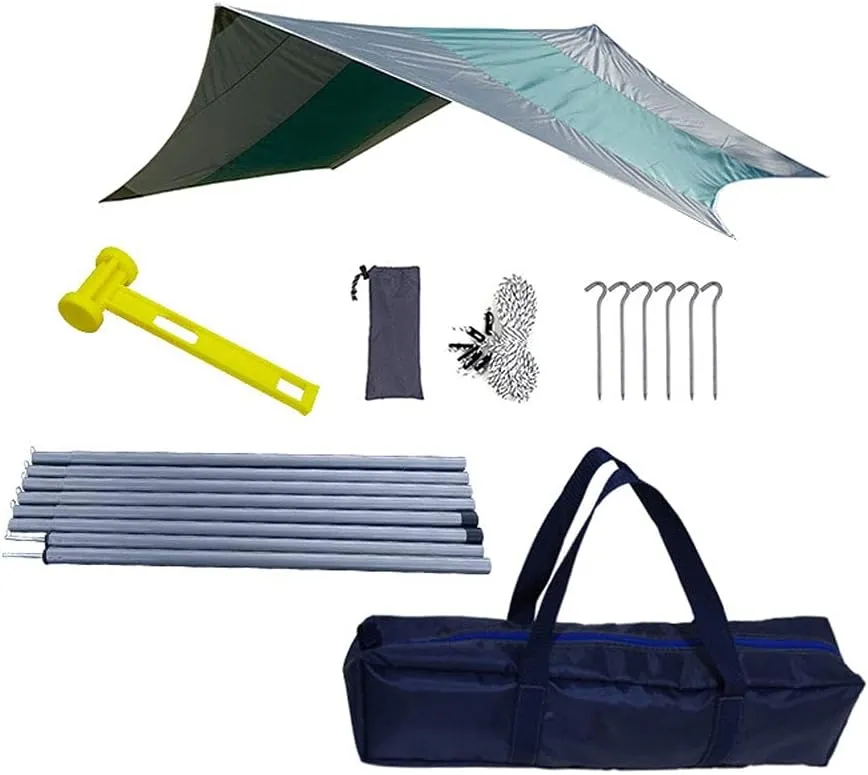 Camping Hammock Tarp, Camping Tarp Rain Fly Tent Waterproof Durable Rainfly Shelter, Portable Beach Sun Shelter Perfect for Camping, Hiking Sun Shelter Folding Pergola Canopy,Hexagonal green,410410