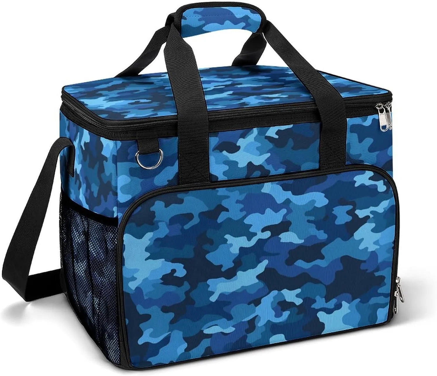 Camping Ice Pack, Blue Camo Print Insulated Cooler Bag Large Capacity Ice Pack Portable Camping Cooler Outdoor Picnic Cooler, style