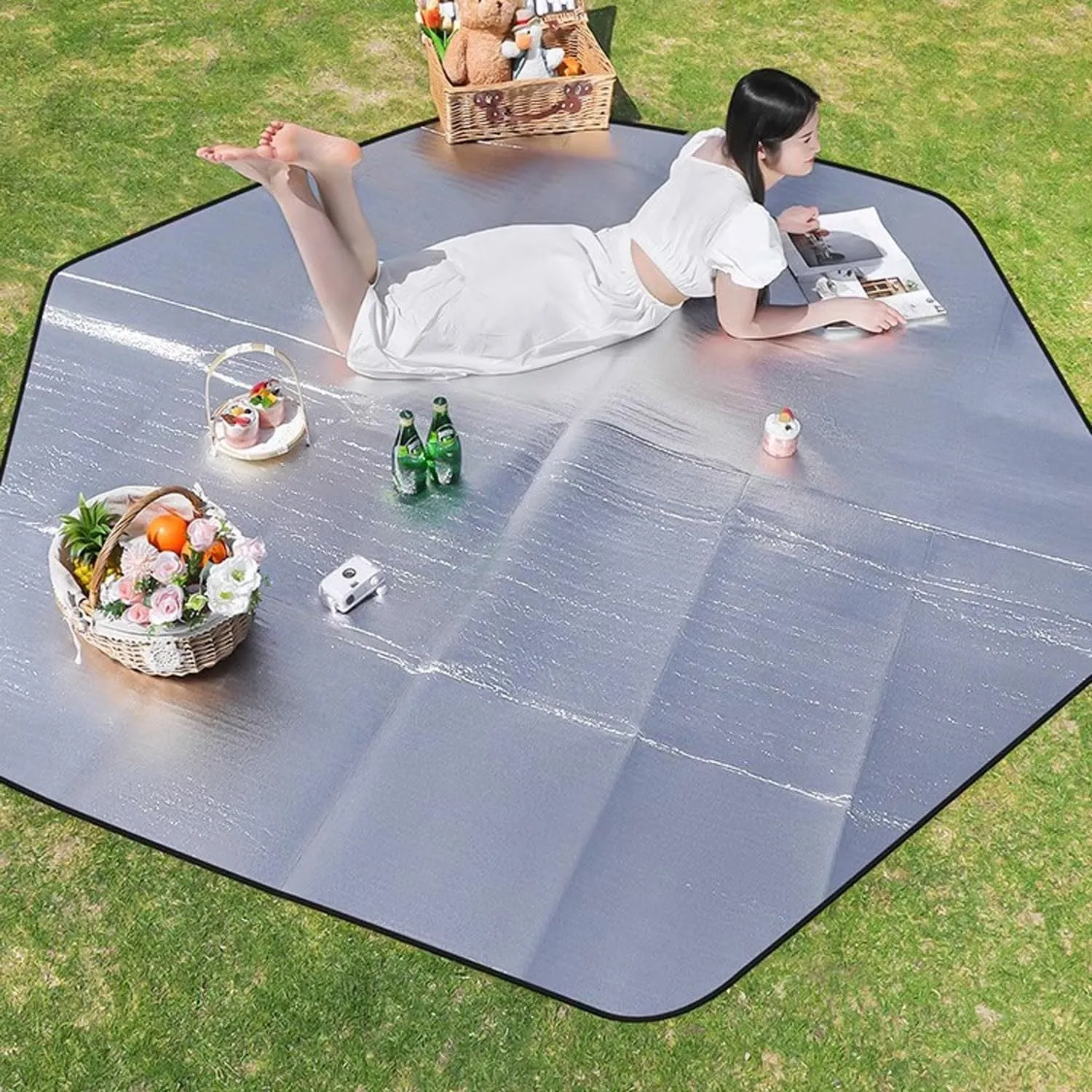 Camping Mat Hexagon Aluminum Foam Foil Waterproof Cushion Foldable Sleeping Mattress Insulated Footprint Pad for Camping Foam Pad Insulating Foil Mat