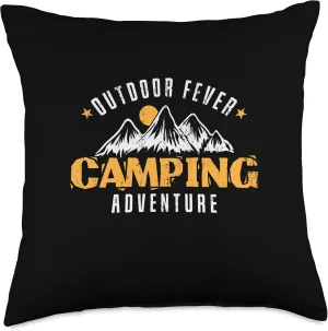 Camping Mountain Range "Outdoor Fever Camping Adventure" Throw Pillow