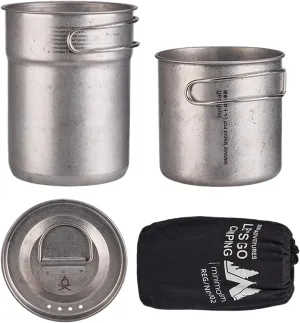 Camping Pot Set, Stainless Steel Camp Cookware, Two Portable Foldable Pots with Handle, Ideal for RV Camping, Bushcraft, Travel, Emergencies, and Picnic Adventures