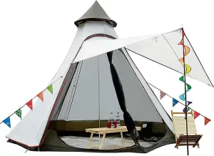 Camping Pyramid Teepee Tent Adult Tipi Tent Double Layers Indian Tent Yurt Tent Tower Post Bell Tent for Outdoor Family Trip