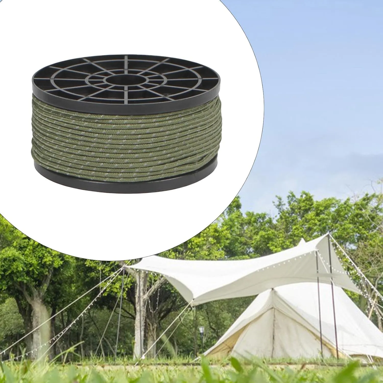 Camping Rope for Tarp Reflective Paracord Stable Multipurpose Clothesline Reflective guyline for Camping Awning Hiking Tarp, Green