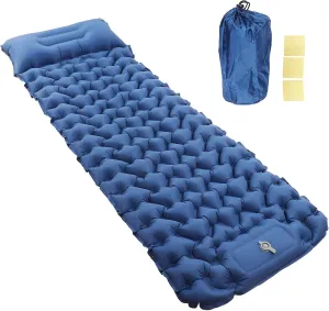 Camping Sleeping Pad Navy Blue Lightweight Moisture-Proof Inflatable Double Mattress with Storage Bag