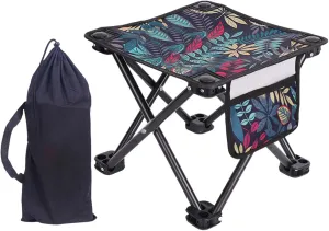 Camping Stool Fold up Chair Mini Folding Stool Lightweight Foldable Footstool with Side Pocket for Park Garden Hiking Lounge