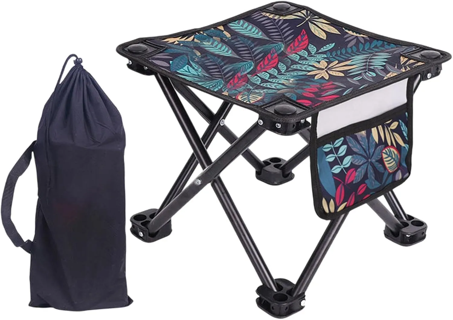 Camping Stool Fold up Chair Mini Folding Stool Lightweight Foldable Footstool with Side Pocket for Park Garden Hiking Lounge