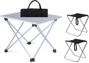 Camping Table Chairs Black Outdoor Set, Portable Aluminum Camping Picnic Table, Used for Self-Driving Fishing and Barbecue 56x40x40cm