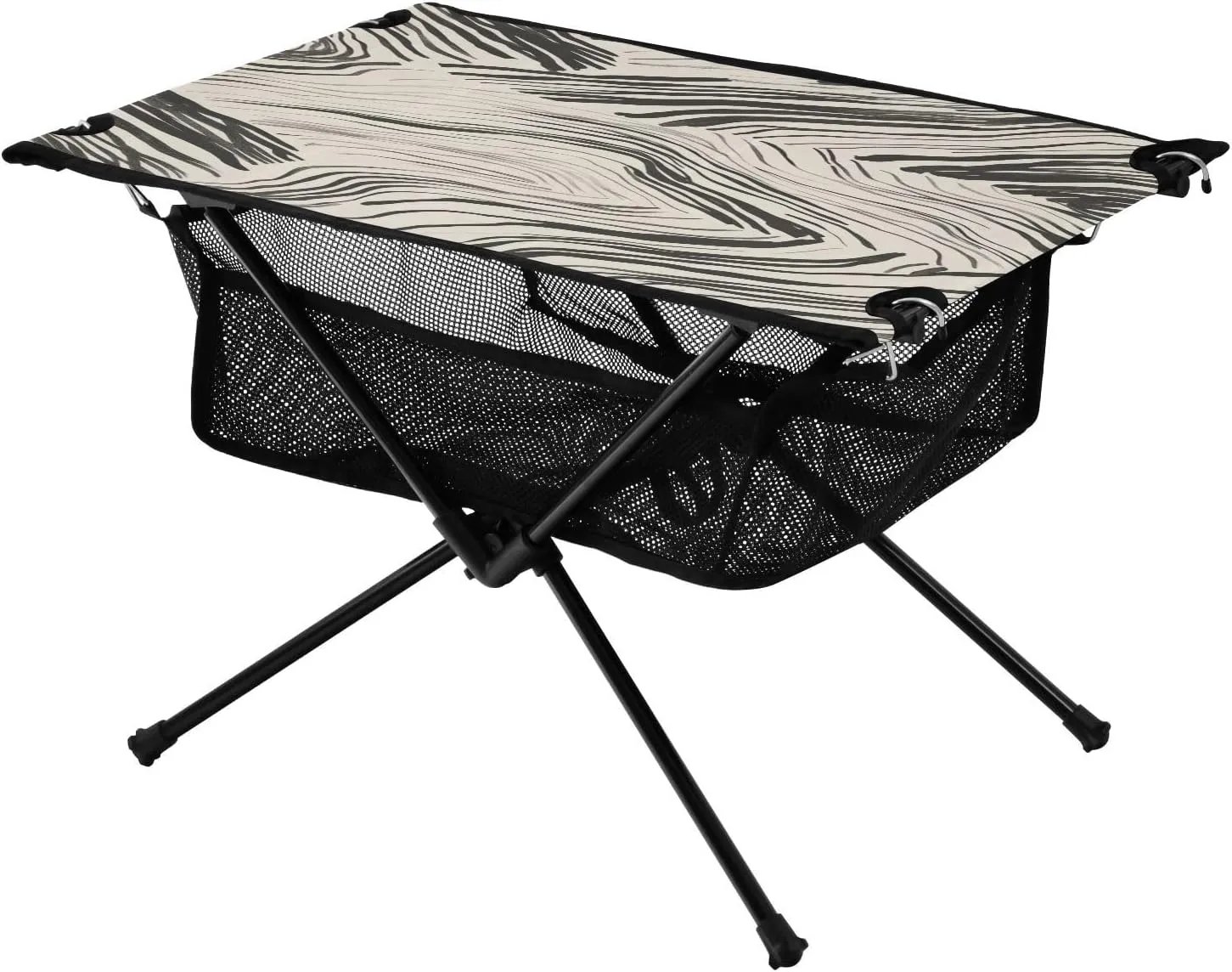 Camping Table Lightweight Portable Folding Table with Mesh Storage Net Wave Stripes Black Ideal for Camping Hiking Beach Picnic Travel Backyard