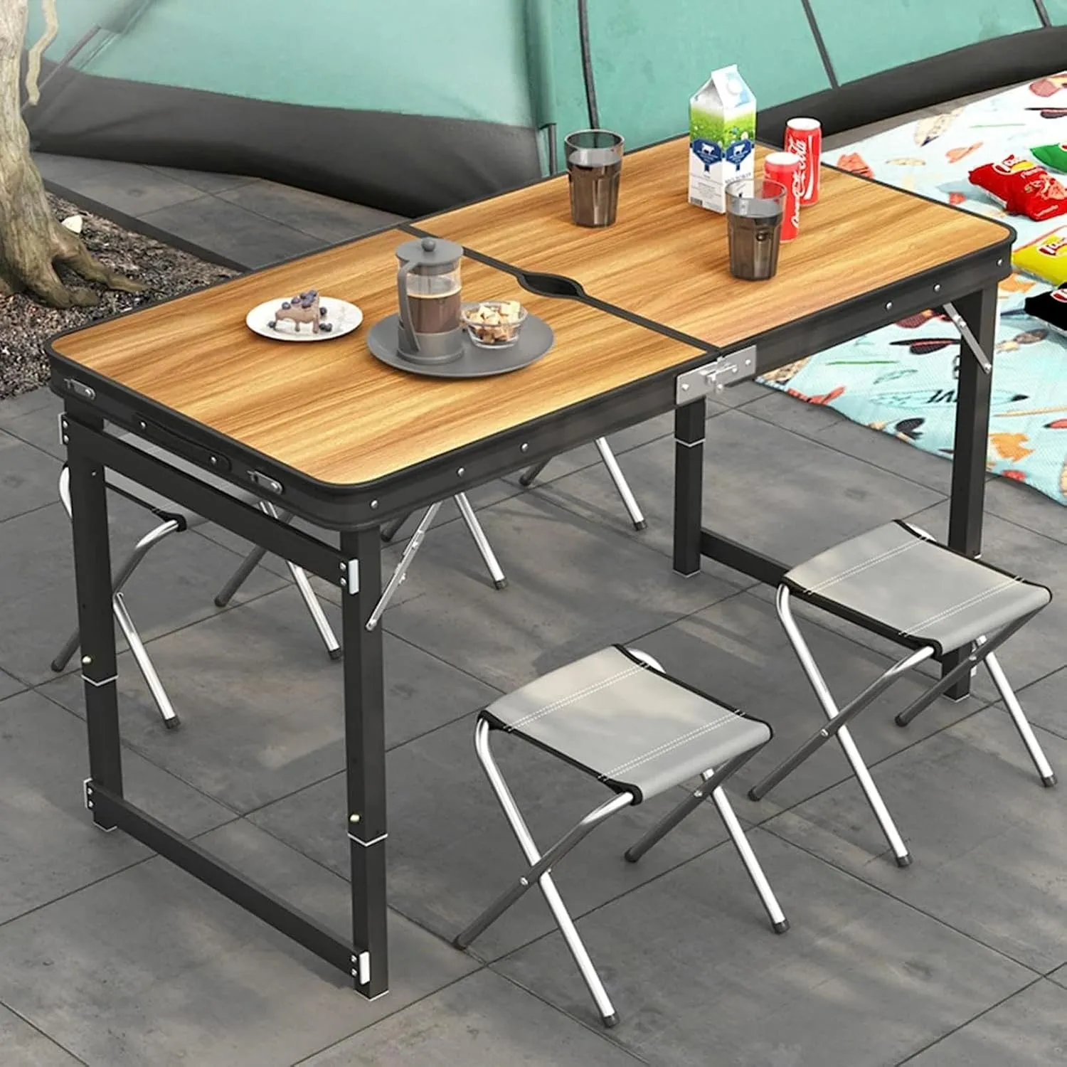 Camping Tables Portable Outdoor Folding Table with Height Adjustable Foldable Picnic Table Lightweight Fold up Table for Travel Garden BBQ Activity