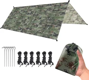 Camping Tarp 300x300 cm Waterproof Tent Tarp Windproof Hammock Rain Fly Tent Tarp with Storage Bag Portable Ground Sheet for Fishing Hiking, Tent tarp