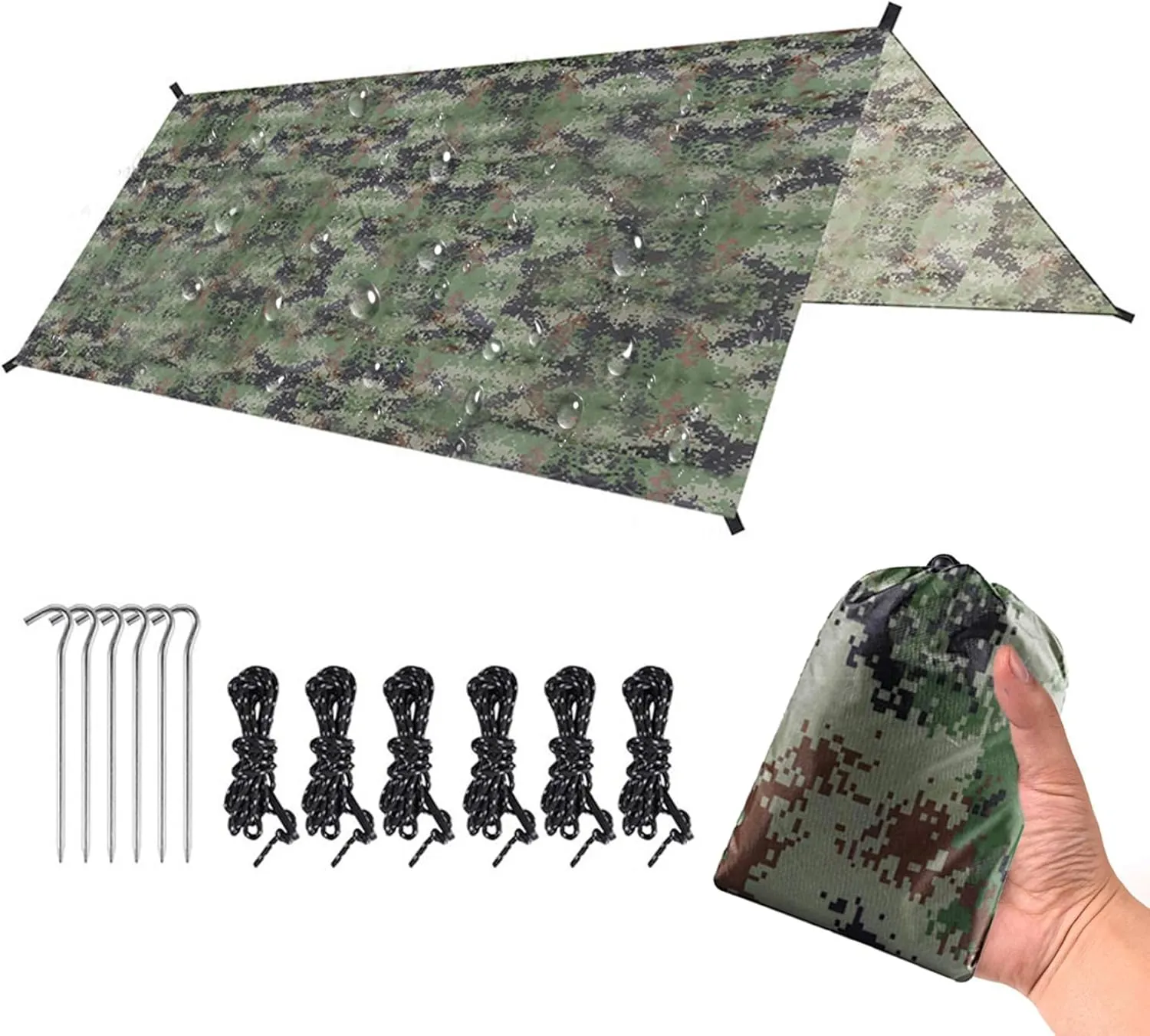 Camping Tarp 300x300 cm Waterproof Tent Tarp Windproof Hammock Rain Fly Tent Tarp with Storage Bag Portable Ground Sheet for Fishing Hiking, Tent tarp