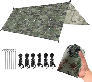Camping Tarp 300x300 cm Waterproof Tent Tarp Windproof Hammock Rain Fly Tent with Storage Bag Portable Ground Sheet for Fishing Hikingcamping