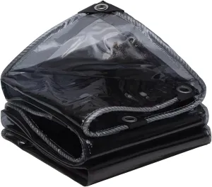 Camping Tarp, Black Translucent,Heavy Duty 400g/m² PVC Clear s with Eyelets Tarp Sheet Cover Soft Glass Home Garden Outdoor - Groundsheet Windproof Camping Patio(1.2x1.5m)