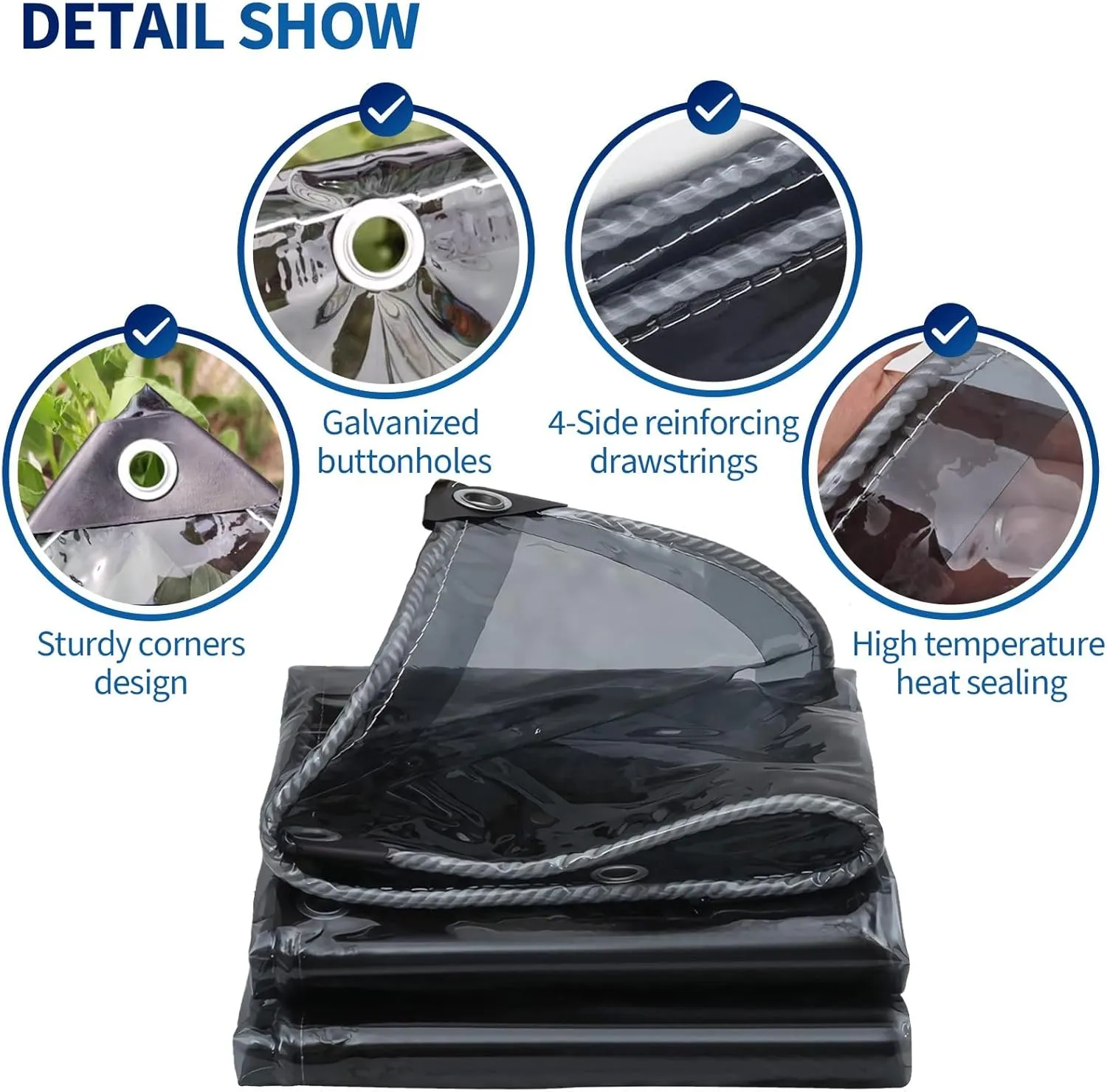 Camping Tarp, Heavy Duty 400g/m² Clear Tarp with Eyelets, Outdoor Translucent Tarp PVC Curtain Windproof, Tear for Garden, Gazebo(4x4m)