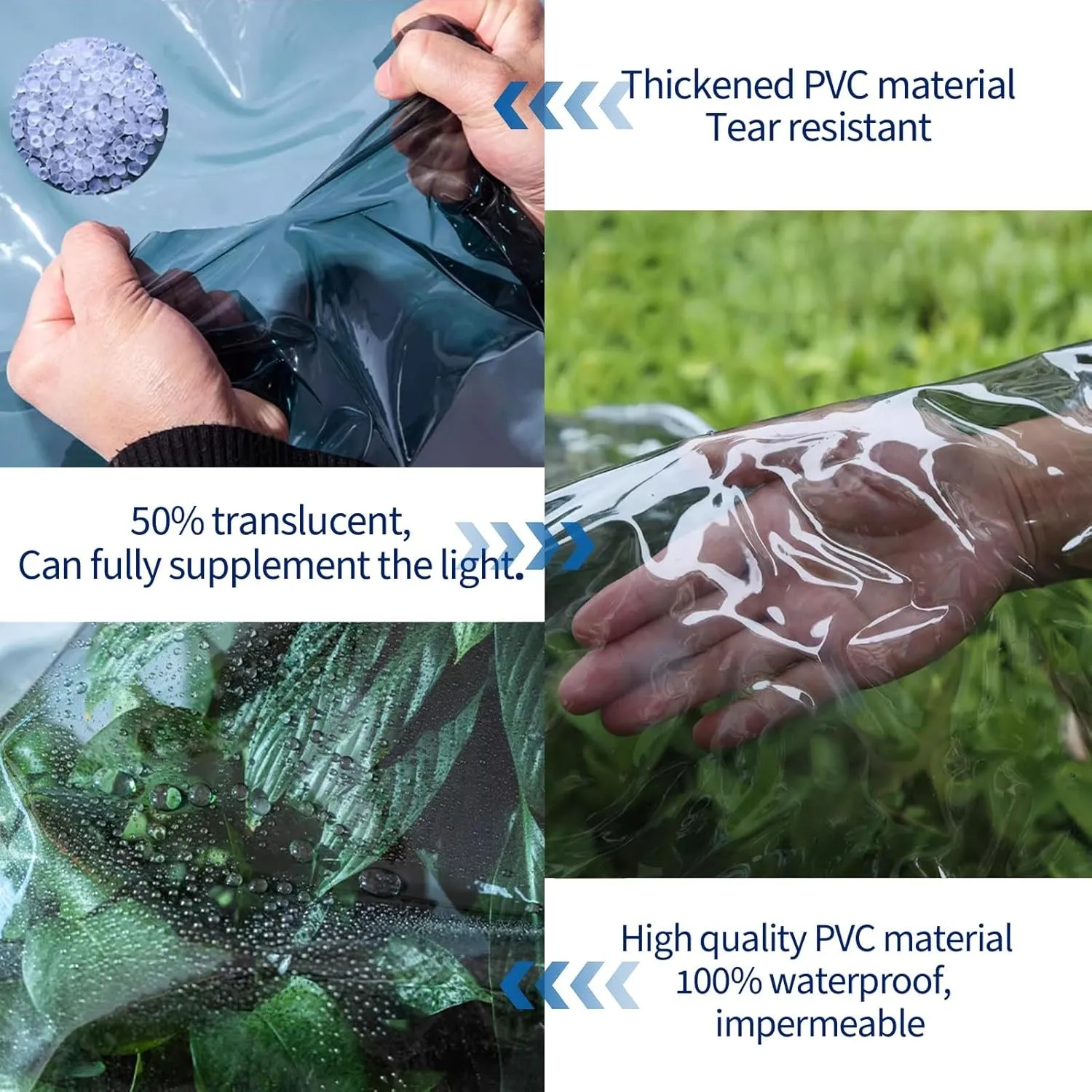Camping Tarp, Heavy Duty 400g/m² Clear Tarp with Eyelets, Outdoor Translucent Tarp PVC Curtain Windproof, Tear for Garden, Gazebo(4x4m)
