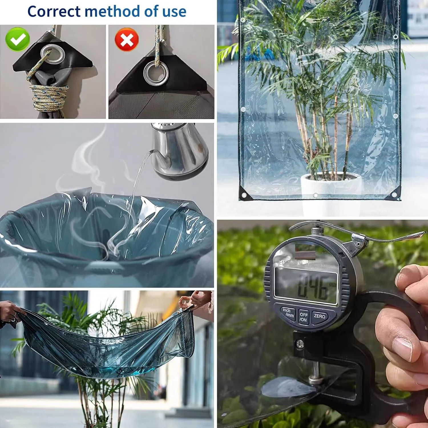Camping Tarp, Heavy Duty 400g/m² Clear Tarp with Eyelets, Outdoor Translucent Tarp PVC Curtain Windproof, Tear for Garden, Gazebo(4x4m)