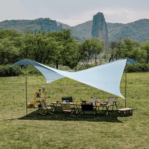 Camping Tarp Under Tent 6.8x6.8m with 2 Poles Hammock Rain Fly Waterproof Ultralight Backpacking Tarp Shelter Multifunctional Outdoor Camping Traveling Awning for Outdoor Adventure Hiking,Blue
