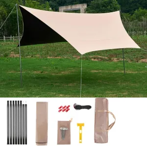 Camping Tarp Waterproof Hammock Tent Tarp,Portable Camping Shelter Sunshade Tarpaulin,Anti-UV Windproof,for Camping Hiking Traveling Outdoor Sports,Includes Accessories (13.8x17ft) ()