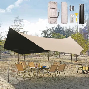 Camping Tarp with Poles, 18x14ft Camping Canopy, Waterproof Tent Tarp, Outdoor Tarp Awning Canopy Garden Tent for Picnic, Hiking, Backpacking(Milky White,220x173x102inch)