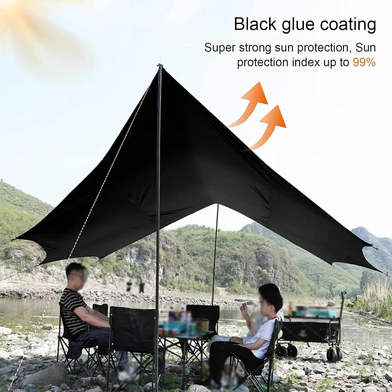 Camping Tarp with Poles, Camping Shelter, Sunscreen Sun Shelter for Picnics, Beach Trips, Three