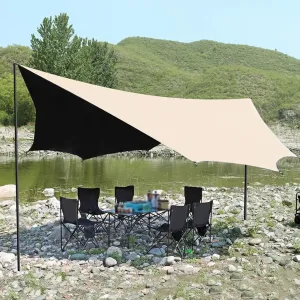 Camping Tarp with Poles, Camping Shelter, Sunscreen Sun Shelter for Picnics, Beach Trips, Three