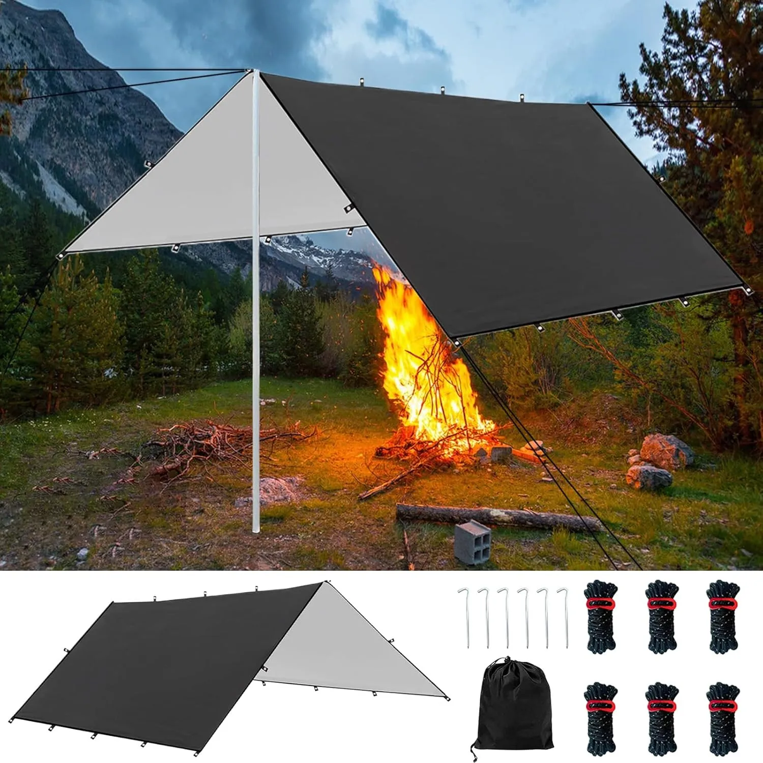 Camping Tarp,Lightweight Shelter Cover - Weatherproof Lightweight Tent Tarp for Backpacking, Survival, Picnic, Climbing, Travel