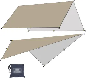 Camping Tarp,Outdoor Waterproof Tarp 3x3 3x4 3x5 Sunshade Camping Canopy with Silver Coating 300x300 Lightweight Portable Flysheet for Tent (Color : Khaki, Size : 3x5m)