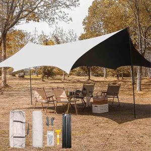 Camping Tarps for Tents 18x14ft, Portable Waterproof Rain Fly, UV Protection with 3 Poles for Outdoor, Traveling, Hilking, Picnic Easy Set Up(Milky White,177x173x102inch)