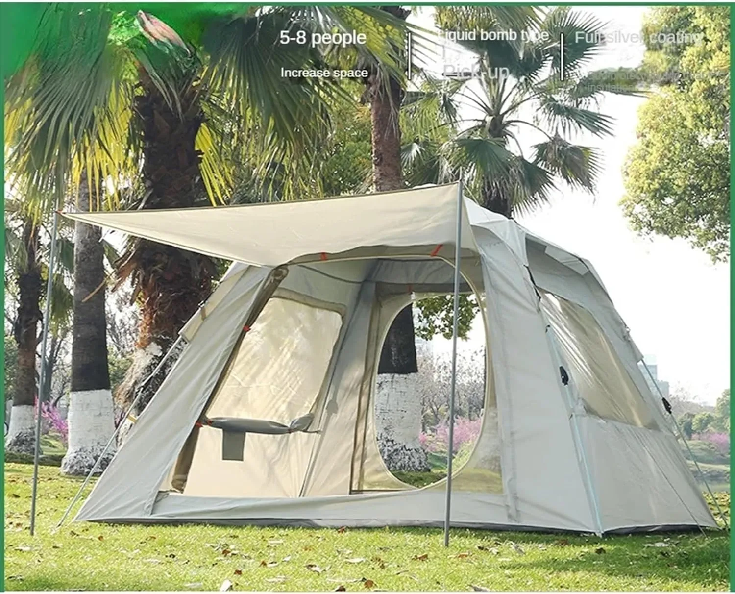Camping Tent 3-4 5-8 Persons Cube One-Touch Tent Fishing Beige Blue Camping Supplies Automatic Lightweight Roof Top Hexagonal (Typea3 4 People)