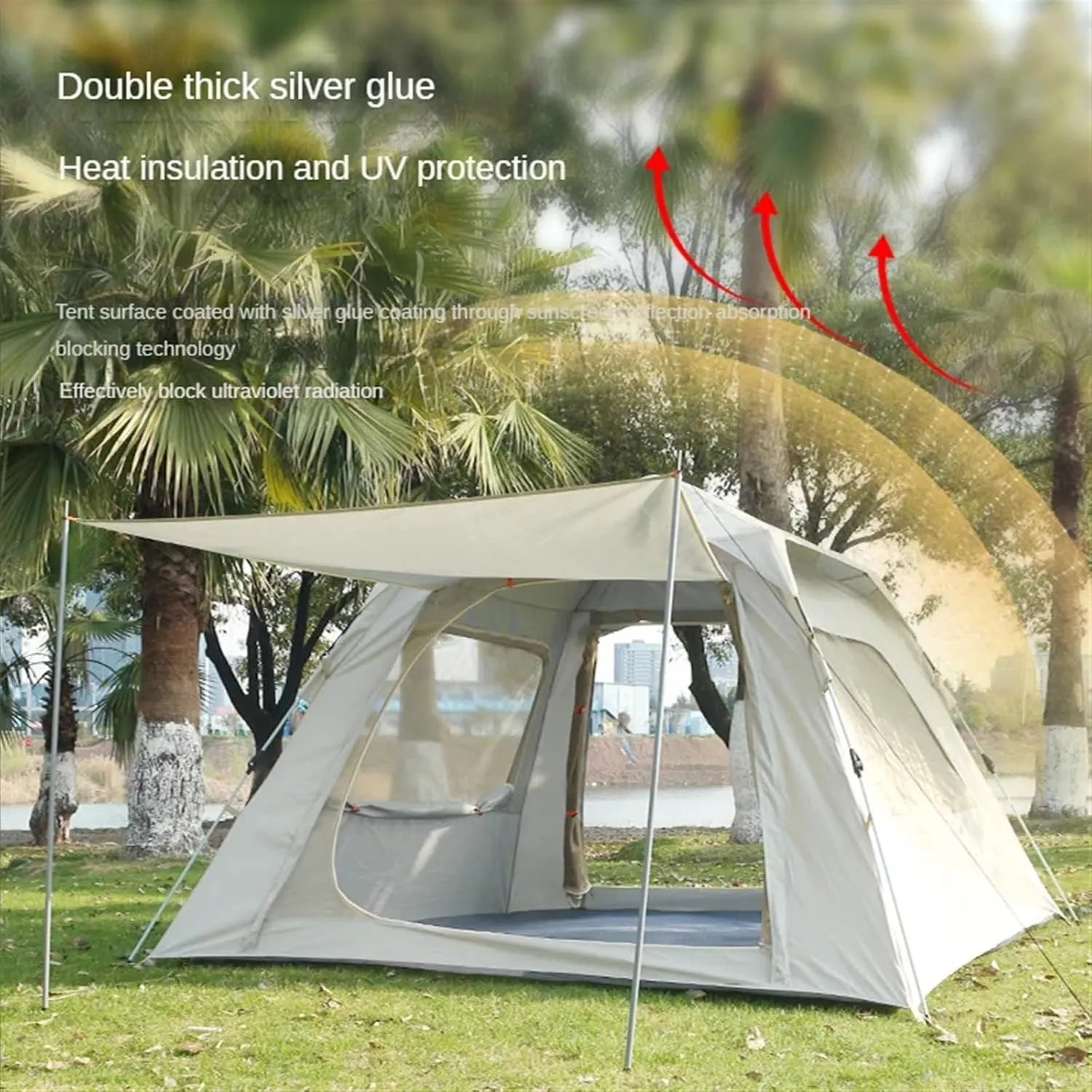Camping Tent 3-4 5-8 Persons Cube One-Touch Tent Fishing Beige Blue Camping Supplies Automatic Lightweight Roof Top Hexagonal (Typea3 4 People)