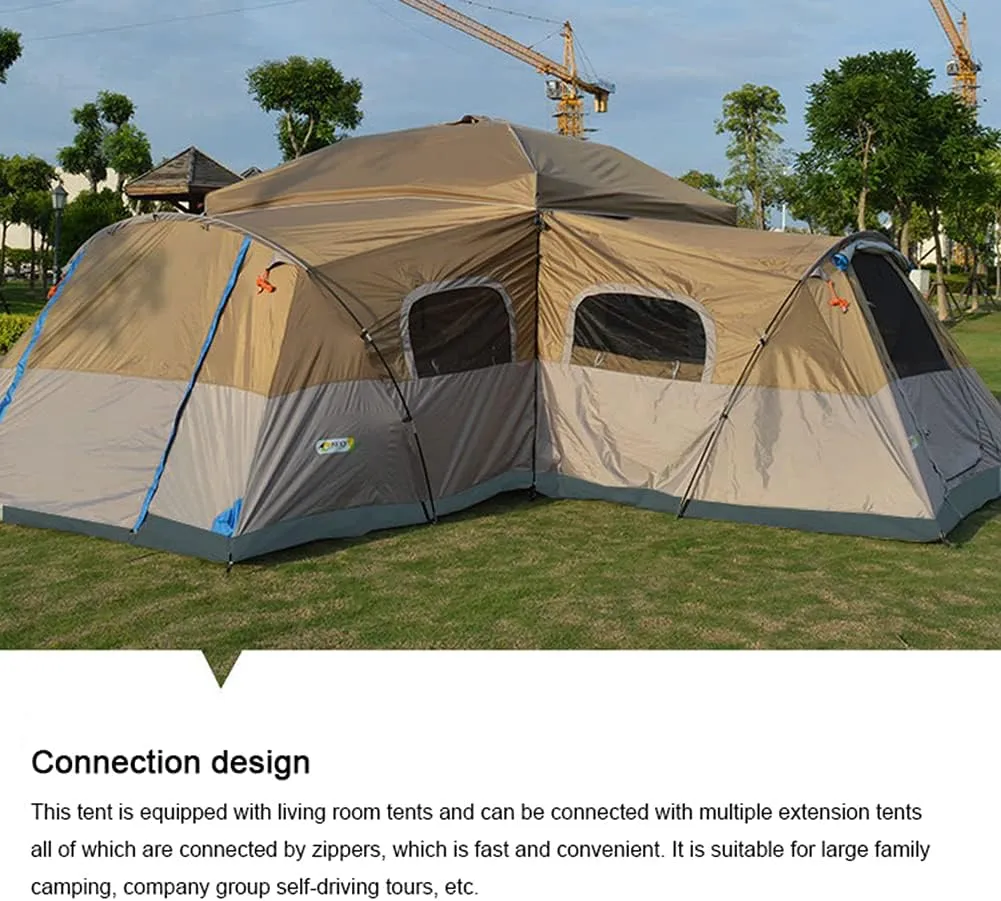 Camping Tent 8-10 Persons Lightweight Family Camping Tent Uv Resistant Outdoor Folding Tent, Easy to Install (Overall Khaki)